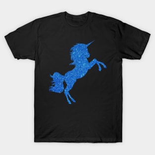 Bright Blue Faux Glitter Unicorn T-Shirt